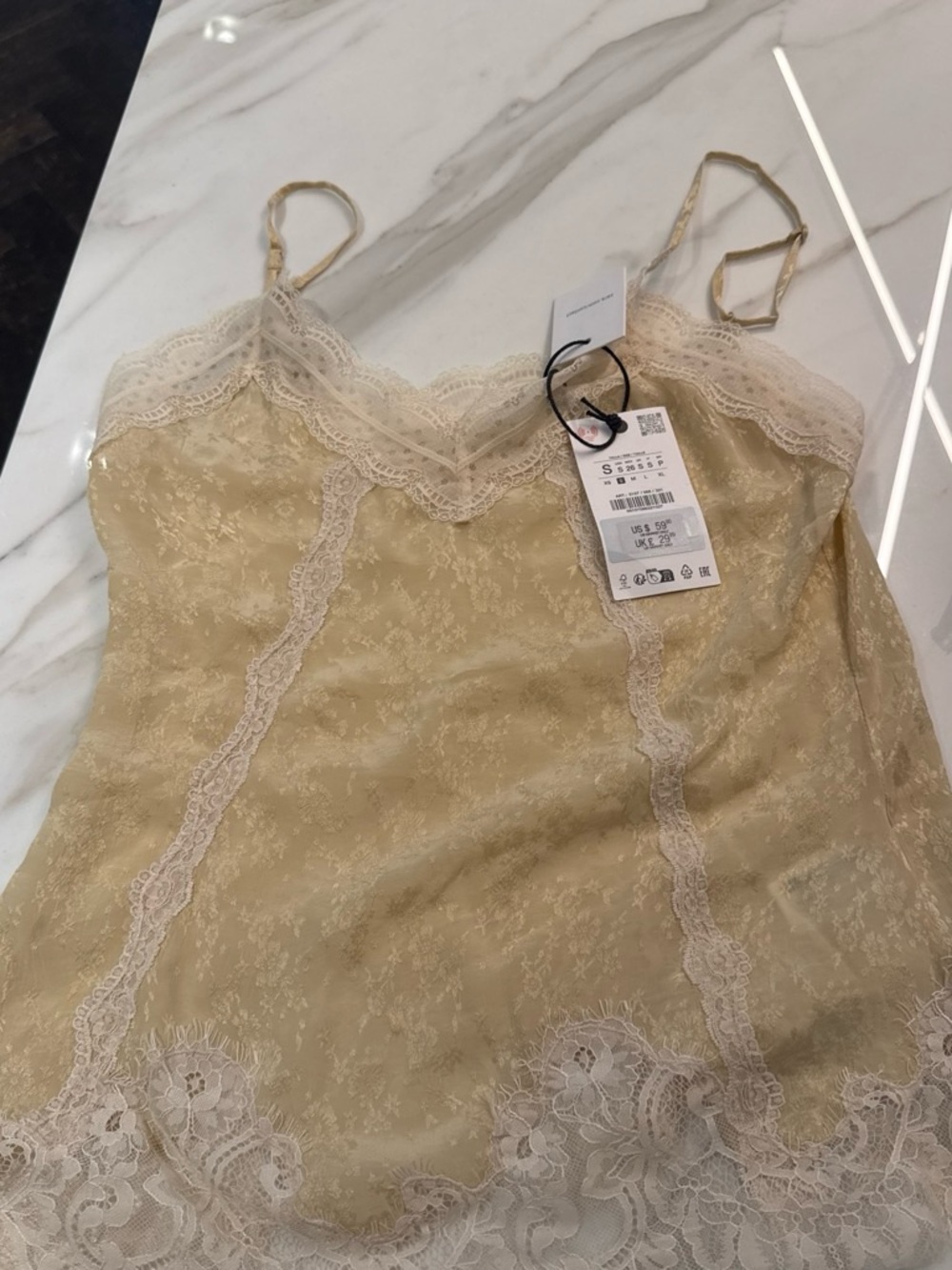 Beige Lace Trim Satin Camisole Zara